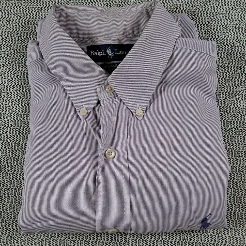 Ralph Lauren Shirt Mens Large 16-34/35 Purple Pin Stripe Yarmouth LS Purple Pony